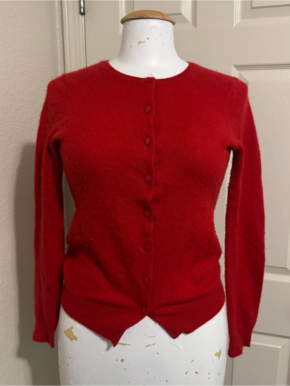 Charter Club 100% Cashmere Knit Crew Neck Button Front Cardigan Red Size S